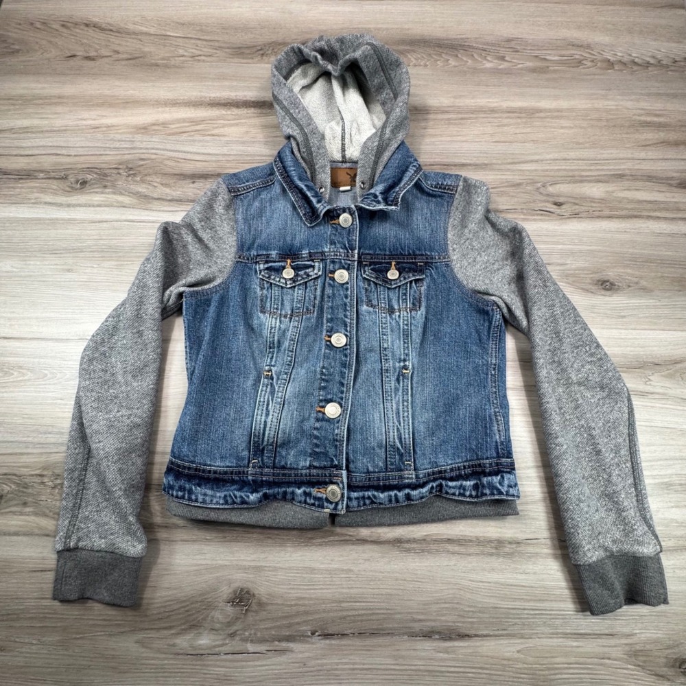 Aeropostale Denim + Gray Fleece Hoodie Hybrid Jacket M‎ Early Y2k Nostalgia's